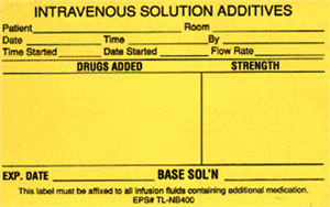 IV Label - Intravenous Solution Additives (1,000 Labels)